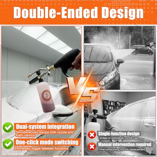 JOEJET Short Pressure Washer Gun with Foam Cannon Dual Connector Accessory, Car Wash Foam Gun with 1/4 Inch Quick Connector, 5 Pressure Washer Nozzle Tips, 1 Liter - size: 1 L