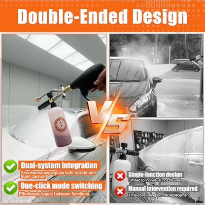 JOEJET Short Pressure Washer Gun with Foam Cannon Dual Connector Accessory, Car Wash Foam Gun with 1/4 Inch Quick Connector, 5 Pressure Washer Nozzle Tips, 1 Liter - size: 1 L