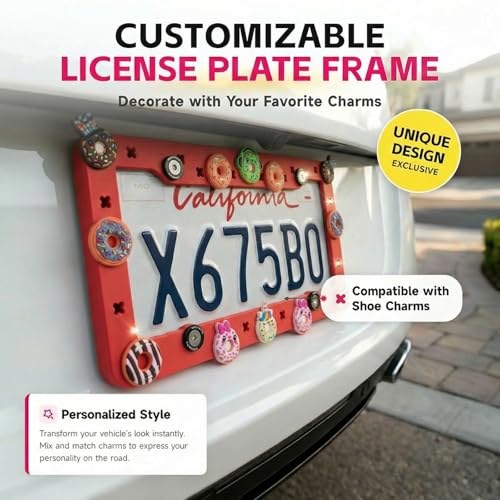 DIY Charm License Plate Frame Racing Red, 2-Pack Premium TPU License Plate Holder Compatible with Shoe Charms, Anti-Theft Stainless Steel Hardware Kit & Tools, Rattle-Proof Drainage Design - color: Red, size: 2 PCS