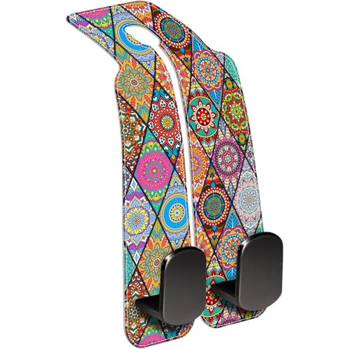 Purse Hook for Car Vintage Boho Mandala Flowers 1 Pack Headrest Back Seat Hook Premium Leather Double Metal Hanger Storage Pack Bag Purse Holder Car Accessories - color: Vintage Boho Mandala Flowers