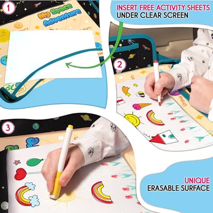 Car Seat Tray for Toddler - Waterproof Carseat Table Top - Kids Travel Tray - Travel and Road Trip Essentials Kids - Lap Desk with Storage -Baby Airplane Travel Accessories (Black) - color: SPACE