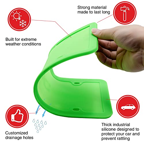 XCLPF Silicone Green License Plate Frame Covers 2 Pack- Front and Back Car Plate Bracket Holders. Rust-Proof, Rattle-Proof, Weather-Proof (Green) - color: Green