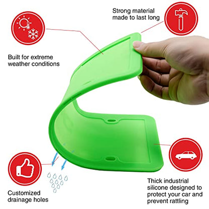 XCLPF Silicone Green License Plate Frame Covers 2 Pack- Front and Back Car Plate Bracket Holders. Rust-Proof, Rattle-Proof, Weather-Proof (Green) - color: Green