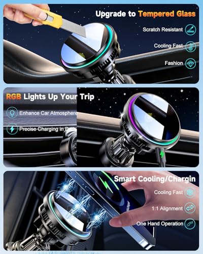 TEC & Fan Dual Cooling Magnetic Wireless Car Charger, For Magsafe Car Mount Charger, Air Vent 15W Fast Wireless Charging Car Phone Holder Bracket for iPhone 17 16 15 14 13 12, for Samsung ＆ Android