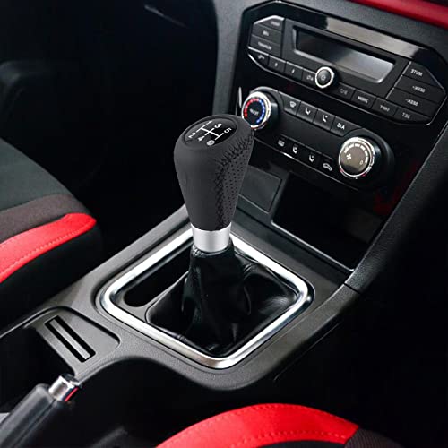 5 Speed Black Shift Knob Car Shifter Stick Handle Leather Gear Lever Replacement Fit Most Manual Cars - color: Black with black stitching