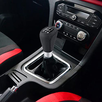 5 Speed Black Shift Knob Car Shifter Stick Handle Leather Gear Lever Replacement Fit Most Manual Cars - color: Black with black stitching