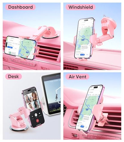 VICSEED Pink Phone Holders for Your Car, [True Military-Grade Shockproof Strongest Suction Power], 3-in-1 Dashboard Windshield Vent, Truck Boat Stand Cell Phone Mount for iPhone Android All Phones - color: Hot Pink