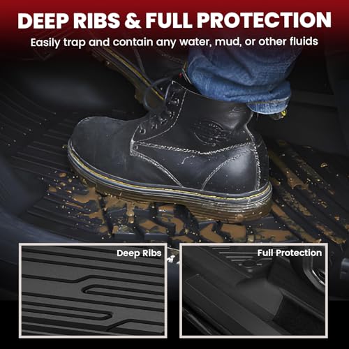 LASFIT Floor Mats for Ford F250 F350 F450 2017-2026 Crew Cab Front Bucket Seat (Not Fit Row Bench Seating) Floor Super Duty All Weather Protector TPE Car Floor Liner, only 1st, 2pcs Black - style: 2) SuperDuty| 17-26 | 1st Row Carpet Floor Only