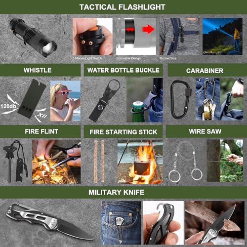 Gifts for Men Christmas Dad, Survival Kit, 150 PCS Survival Gear and Supplies Equipment with Trauma Bag, Molle Pouch Emergency Kit for Outdoor Camping, Hunting, Car, Home, Earthquake, Adventures - color: Green
