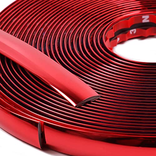 Chrome Red Car Motor Bike Self-Adhesive Exterior and Interior Molding Trim Universal Dashboard Bumper Window Door Body Side Decorative Strip Scratch-Proof (Width: 1/2 inch (12mm), 32Ft) - size: 32Ft, style: Width: 1/2 inch (12mm)