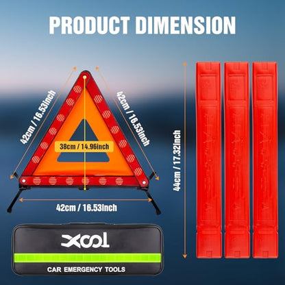 XOOL Warning Triangle, Emergency Warning Triangles for Vehicles, Reflective Triangle, Emergency Warning Reflector Safety Triangle Kit with Carry Case, 3-Pack - color: 3Pack-Warning Triangle Kit