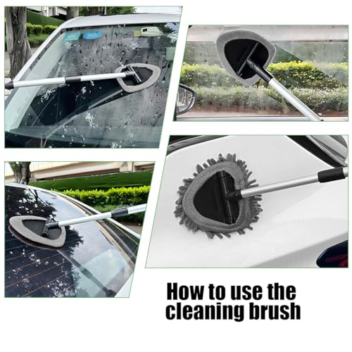 Car Windshield Cleaning Tool, Vehicle Window Cleaner with 3 Reusable Pads & Extendable Handle, Automotive Glass Wiper Wash Kit for Interior Exterior, Universal for Vehicles (Triangular) - size: Triangular