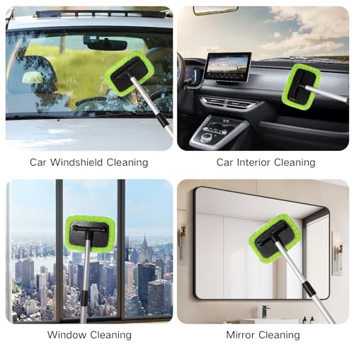 Qydipclin 11pcs Windshield Cleaner Tool, Car Window Cleaning Wash Kit with 6 Reusable Microfiber Pads 2 Spray Bottles and Extendable Handles Auto Glass Wiper Kit, Blue & Green - color: Blue & Green