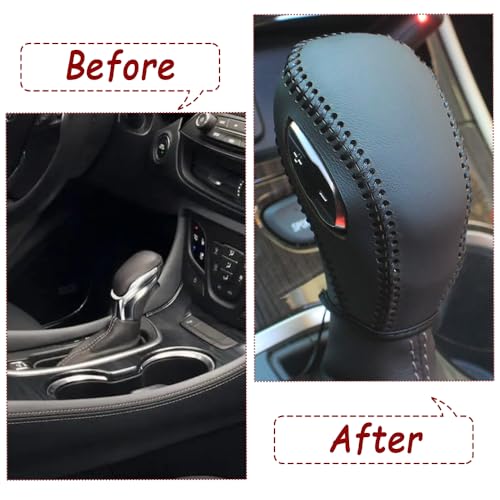 Riloer Gear Shift Knob Cover, Leather Shift Lever Cover, Compatible with New Buick 2015-2020, Compatible with Buick Envision 2014-2021, 1 Set (Black Thread) - color: Black Thread