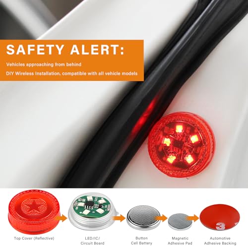 4 PCS Wireless Car Door LED Warning Lights, 5 LED Roadside Strobe Lamp for Anti Rear End Collision, Universal Flashing Safety Signal Light for Sedans SUVs Trucks Vans (Red) - color: Red