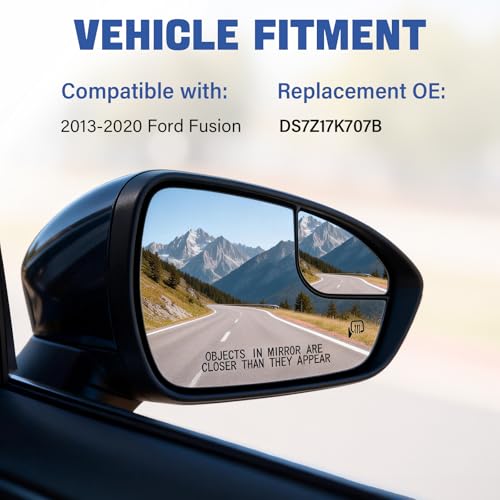 Passenger Side Mirror Replacement for 2013-2020 Ford Fusion, Right Side View Heated Convex Mirror with Blind Spot Rear Holder, Replace DS7Z17K707B - size: Right