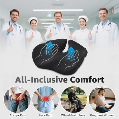 BRO Extra Large Office Chair Cushion for Sciatica Pain Relief: Memory Foam Seat Cushion for Tailbone Pain Relief Support for Long Sitting - 2 × Removable Covers with Handle - Car/Office/Home Use