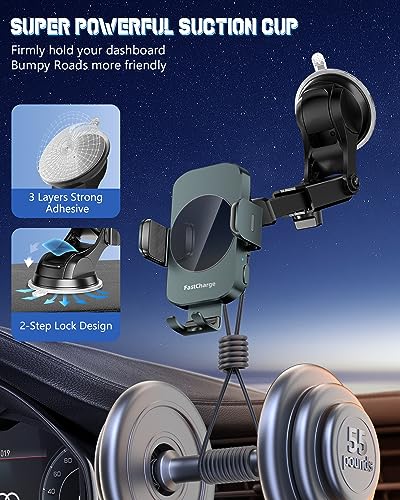 Wireless Car Charger, Fast Charging Phone Holder 3 in 1 Phone Mount Auto Clamping Car Accessories Compatible with iPhone 17 16 15 14 13 12 11 Xs XR, Samsung S23 Ultra S22 S21 S20(Forest Green) - color: Forest Green