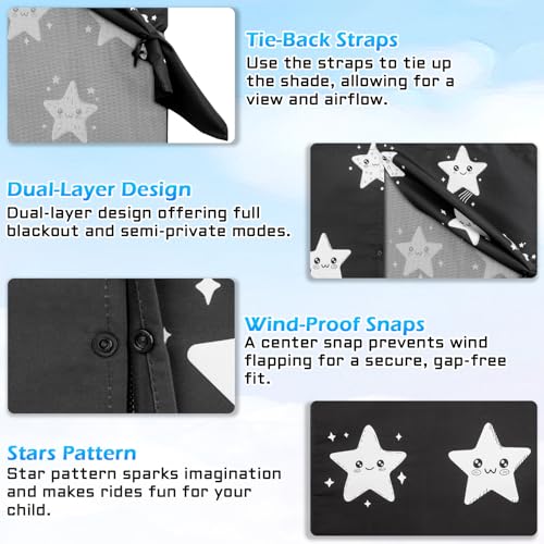 Car Window Shades, 2 Packs Magnetic car Sun Shade for Baby, Double Layers Magnetic Stars Pattern Design for Full Covers/Half Shade Options, Window Curtains for Heat/UV Protection Sun Block Covers - color: Stars