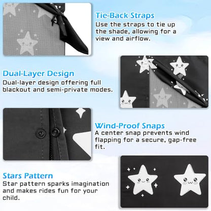 Car Window Shades, 2 Packs Magnetic car Sun Shade for Baby, Double Layers Magnetic Stars Pattern Design for Full Covers/Half Shade Options, Window Curtains for Heat/UV Protection Sun Block Covers - color: Stars