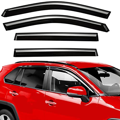 Tape-on Side Window Visors rain Guards Vent Deflectors for Toyota RAV4 2019 2020 2021 2022 2023 2024 2025, Smoke Tinted 4pcs - size: Compatible with Toyota Rav4 2019-2025
