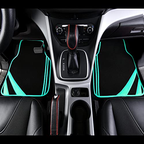 CAR PASS Mint Green Edge Leather Car Floor Mats, Universal Car Mats with Double Stitch Line and Anti-Slip Backing Design, for Cute Girly Women, Fit 95% Automotive,SUVs,Sedan,Vans (Black and Mint) - color: Black with Mint