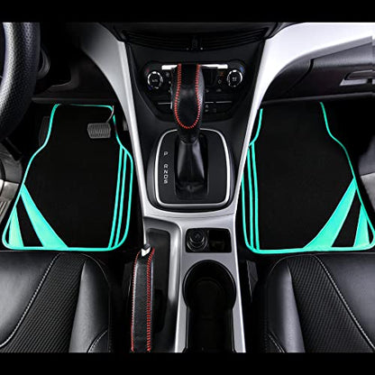 CAR PASS Mint Green Edge Leather Car Floor Mats, Universal Car Mats with Double Stitch Line and Anti-Slip Backing Design, for Cute Girly Women, Fit 95% Automotive,SUVs,Sedan,Vans (Black and Mint) - color: Black with Mint