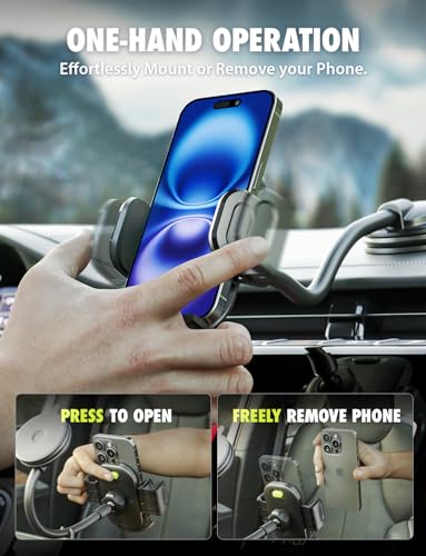 Bracketron Cell Phone Holders for Your Car, 7.5" Flexible Gooseneck Phone Holder for Car Dashboard & Windshield, One-Hand Release TripGrip 2.0 Car Phone Holder Mount Compatible with iPhone and Samsung - style: Windshield Flex 2.0