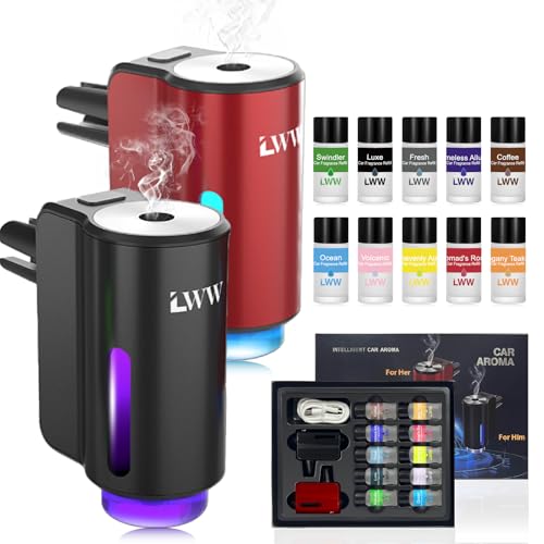 Car Air Freshener Diffuser, Portable Intelligent Car Aroma Diffuser with 3 Adjustable Modes, Rechargeable Car Aromatherapy Machine,Travel Essentials Gifts for Women Men, Long-Lasting (10Scents) - color: Black and Red