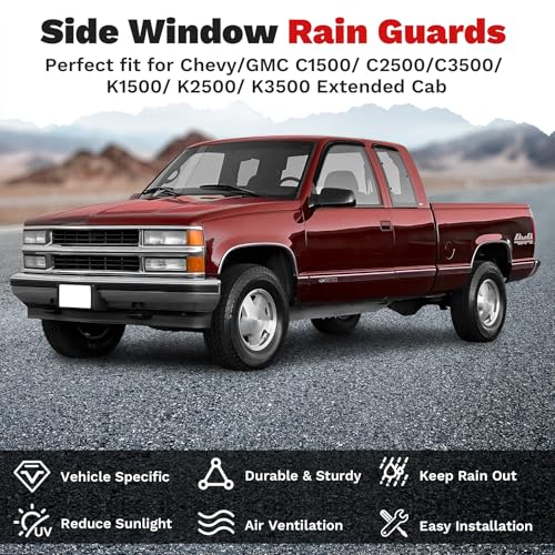 Canvcle Window Visors Rain Guards for 1988-1999 Chevy/GMC C1500/C2500/C3500/K1500/K2500/K3500 Extended Cab Accessories, Outside-Mount Window Wind Deflectors Vent Visors Shades Rainproof Black - size: Chevy/GMC C/K1500 1988-1999