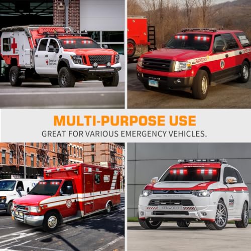 XRIDONSEN 2x 17 inch Red White Emergency Lights for Vehicles 40 LED Emergency Dash lights Interior Front/Rear Windshield Strobe Lights Safety Flashing Warning for Volunteer Firefighter Vehicles Trucks - color: Red/White