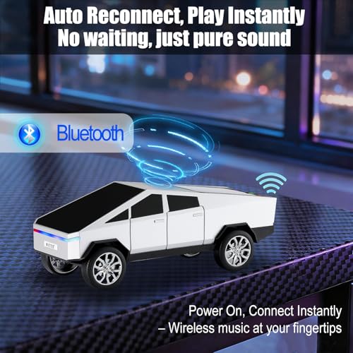 Futuristic Truck Bluetooth Replica Speaker with LED Display Screen – Portable Future-Style Audio with TWS Link, FM Radio, LED Lighting and Built-in Mic, For Every Technology and Truck Lover (Silver) - color: Silver