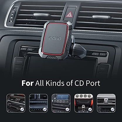 OQTIQ Magnetic CD Phone Car Mount for Car CD Player, Built-in 6 Strong Magnets, Compatible with iPhone 17 16 15 14 13 12 Series,Samsung Galaxy, LG, and More, Secure Mounting with Anti-Slip Pads - color: Black-Red
