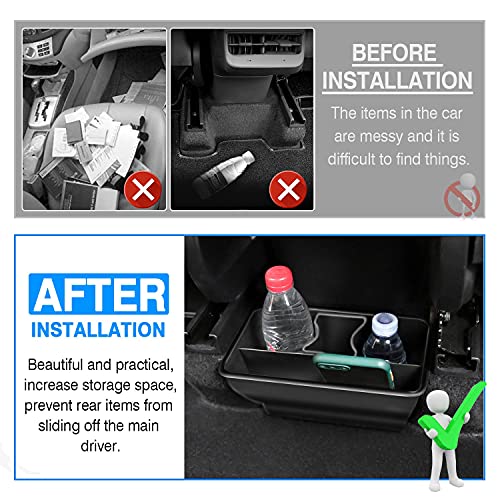 Karltys Rear Center Console Organizer for Tesla Model Y 2020-2024 2025 Accessories 2nd Row Back Seat Storage Box Under Seat Rear Middle Air Outlet Trash Can Container Bin ABS Black(Not for Juniper)
