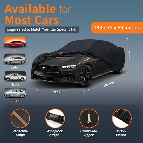 Waterproof Car Cover All-Weather,Full Exterior Automobiles Cover for Sedan/Coupe 186-193 inch Universal Fit Ford Mustang, Chevy Camaro/Corvette C3/C8, Kia Optima, Audi A4, BMW 5 Series etc - size: Fit Coupe Length 186-193 Inch(3xl-0)