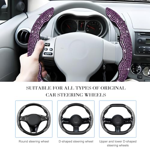 Bling Car Steering Wheel Cover, Rhinestones Non-Slip 15 Inches Vehicle Wheel Cover, Diamond Sparkling Steering Protector for Women Girls, Universal Automotive Accessories (Pink) - color: Pink