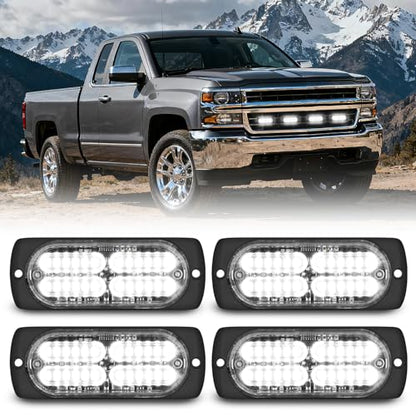 Nilight 4PCS 24LED Emergency Strobe lights 12V 24V White Surface Mount Grille Hazard Safety Warning Light Sync Feature Side Flashing Marker Flash for Car Truck Campers - color: White