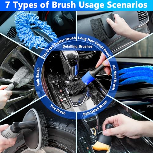 THINKWORK Car Wash Kit, Car Detailing Kit with Foam Gun, Car Wash Brush Mop and Large Folding Bucket Suitable for Car Cleaning, Blue Car Wash Set Gift for Men and Women - color: Blue(33PCS)