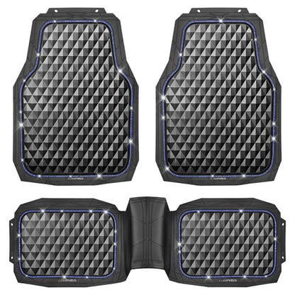 CAR PASS Bling Diamond Rubber Car Mats, Heavy Duty Deep Dish All-Weather Floor Mat Full Set Anti-Slip 3D Rhombus Waterproof Trim to Fit Liner Universal Glitter Sparkly Shining Rhinestone, Black Blue - color: Blue Diamond
