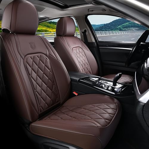 Coverado Front Seat Covers, Car Seat Covers Front Seats, Luxury Faux Leather Seat Covers for Cars, Car Seat Protector Waterproof, Automotive Driver Seat Cover Universal Fit for Most Cars, Brown - color: A-Coffee, size: Front