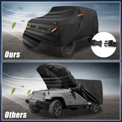 X AUTOHAUX Car Cover for Jeep Wrangler 4DR 2007-2017 Aluminum Film Outdoor Waterproof Sun Rain Snow Hail Protection with Driver Door Zipper - size: for Jeep Wrangler JK 4 Door 2007 -2017