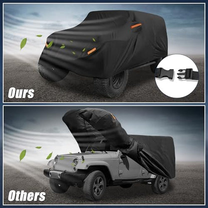 X AUTOHAUX Car Cover for Jeep Wrangler 4DR 2007-2017 Aluminum Film Outdoor Waterproof Sun Rain Snow Hail Protection with Driver Door Zipper - size: for Jeep Wrangler JK 4 Door 2007 -2017