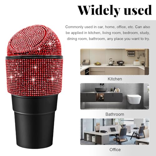 Yourkar Bling Car Trash Can with Lid, Sparkling Crystal Auto Garbage Can with Leak-Proof Lid, Multipurpose Waterproof Trash Bin for Automotive Home Office Kitchen Bedroom (Red) - color: Red