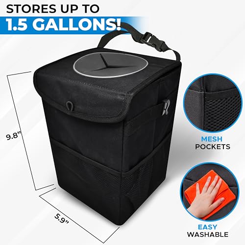 EcoNour Car Trash Can with Lid (1.5 Gallons), Hanging Garbage Can, Water Proof Trash Bag for Car, SUV, Truck, Car Trash Bin (Black), Car Trash Accessories with Multipurpose Storage