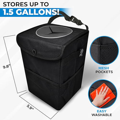 EcoNour Car Trash Can with Lid (1.5 Gallons), Hanging Garbage Can, Water Proof Trash Bag for Car, SUV, Truck, Car Trash Bin (Black), Car Trash Accessories with Multipurpose Storage