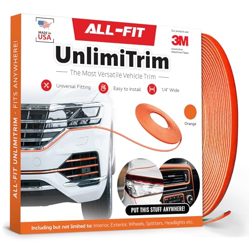 All-Fit Automotive UnlimiTrim – Universal Decorative Exterior and Interior Trim – Easy-to-Install Anywhere Automotive Exterior Accessories (0.25” W x 120” L, Orange) - color: Orange