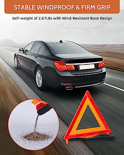 Noone Safety Triangles DOT Approved, 3 Pack Foldable Warning Reflective Triangles, US FMVSS 571 125 with Carrying Case, Heavy Base Emergency Roadside Triangles