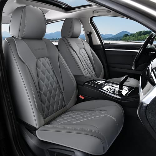 Coverado Car Seat Covers, Front Seat Cover, 2 Pack Luxury Faux Leather Seat Covers for Cars, Waterproof Car Seat Protector Car Seat Cushion, Universal Automotive Seat Covers Fit for Most Cars - Gray - color: Gray(Grid), size: Front