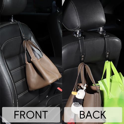 Car Hooks,Car Purse Hook,Car Headrest Hook 2 Pack Leather Headrest Hooks for car Accessories,SUS304 Car Bag Hooks(Black) - color: Black