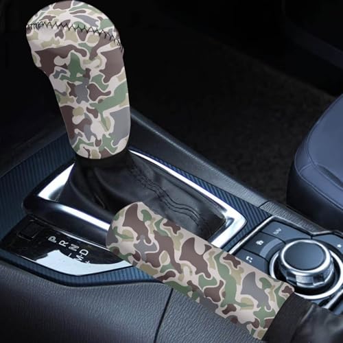 Handbrake and Gear Shift Knob Cover 2 Piece Automobile Hand Brake Cover Car Interior Accessories - color: Brown Duck Camo